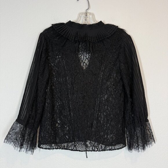 Alice + Olivia Black Blouse Top Lace Sheer Goth Witchy Romantic XS - Picture 4 of 11
